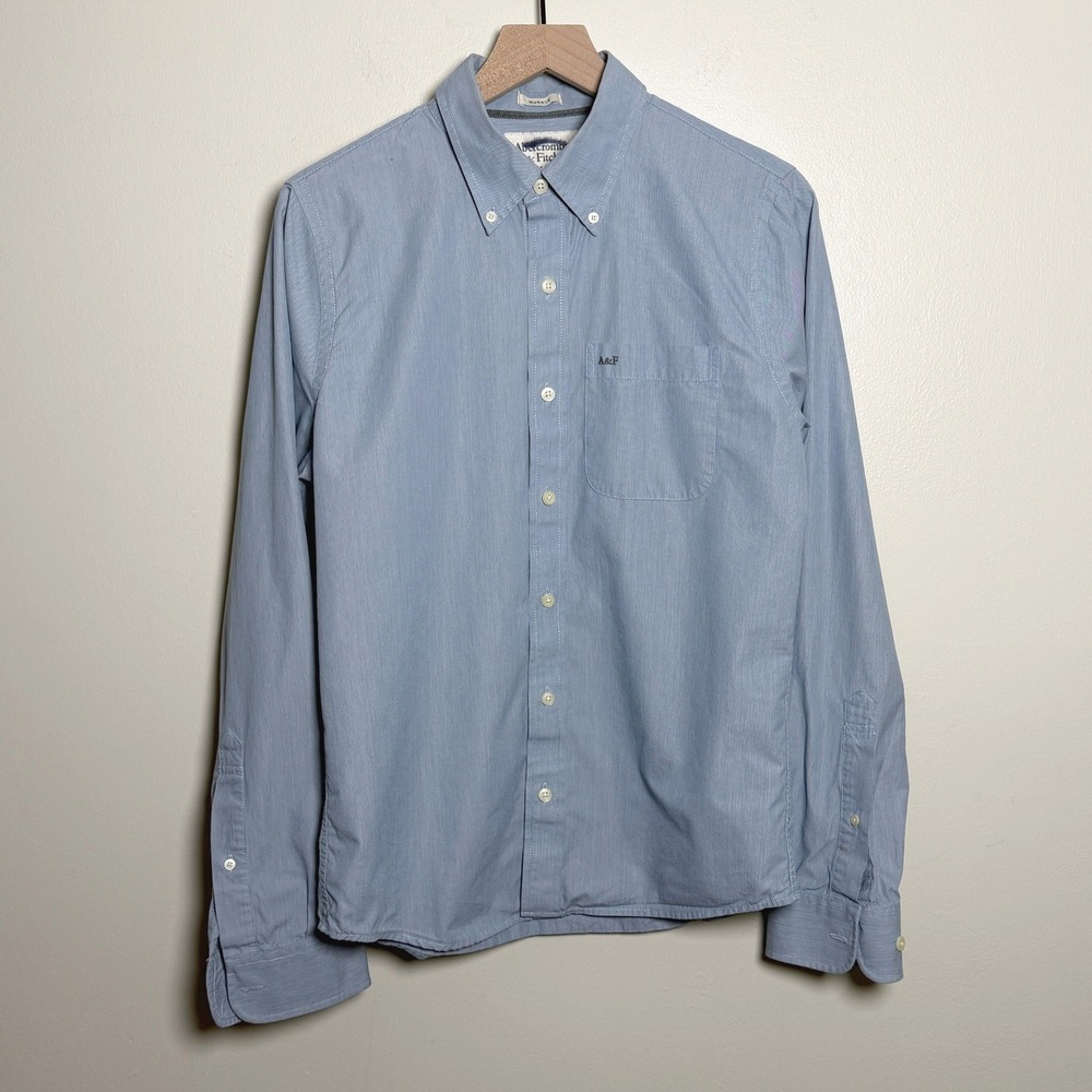 Abercrombie & Fitch Mens Muscle Fit Blue Micro Stripe Cotton Button Down Shirt M